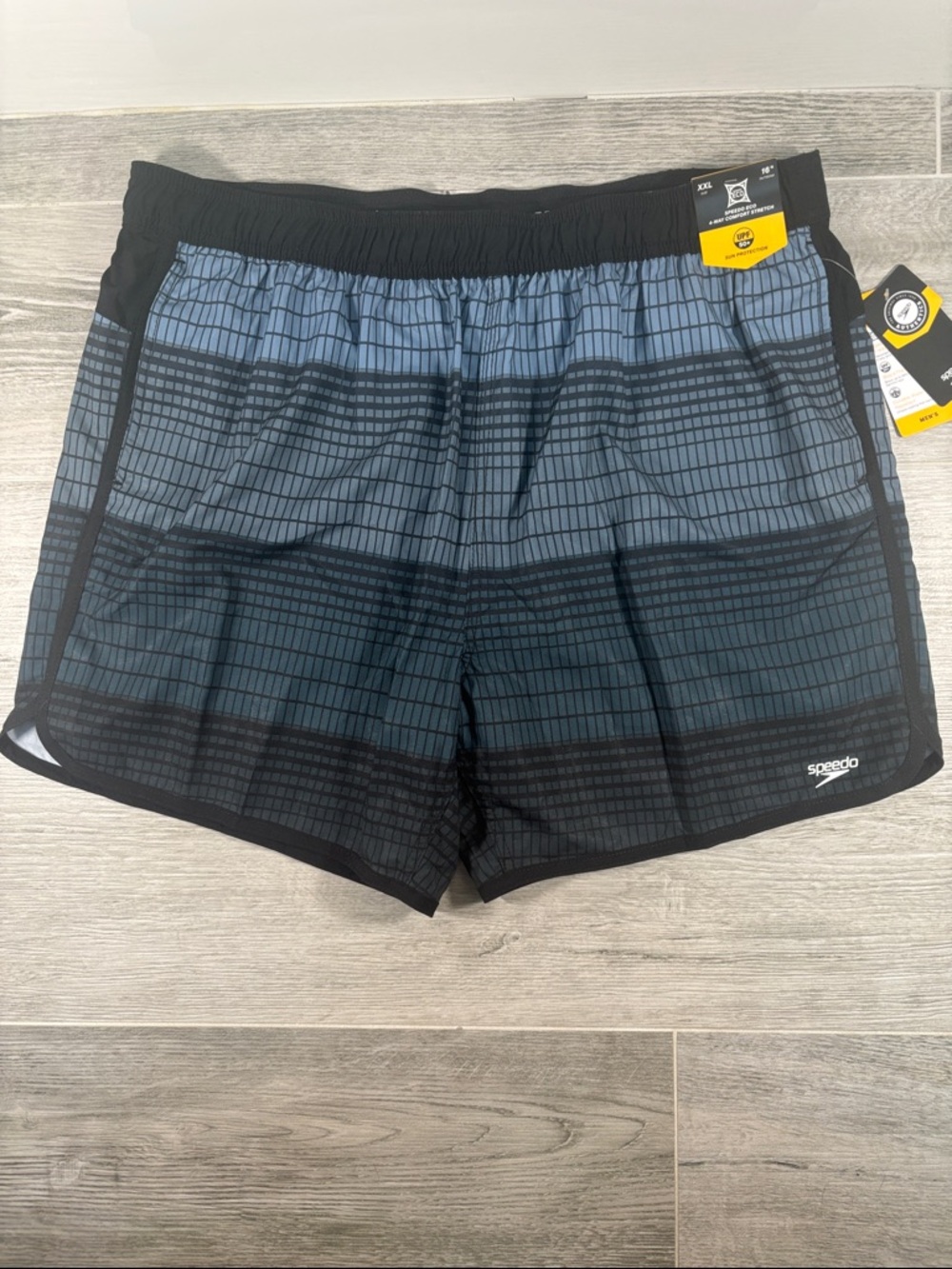Speedo Men's 2XL Swim Trunks NWT UPF 50+ Stretch Blue Black